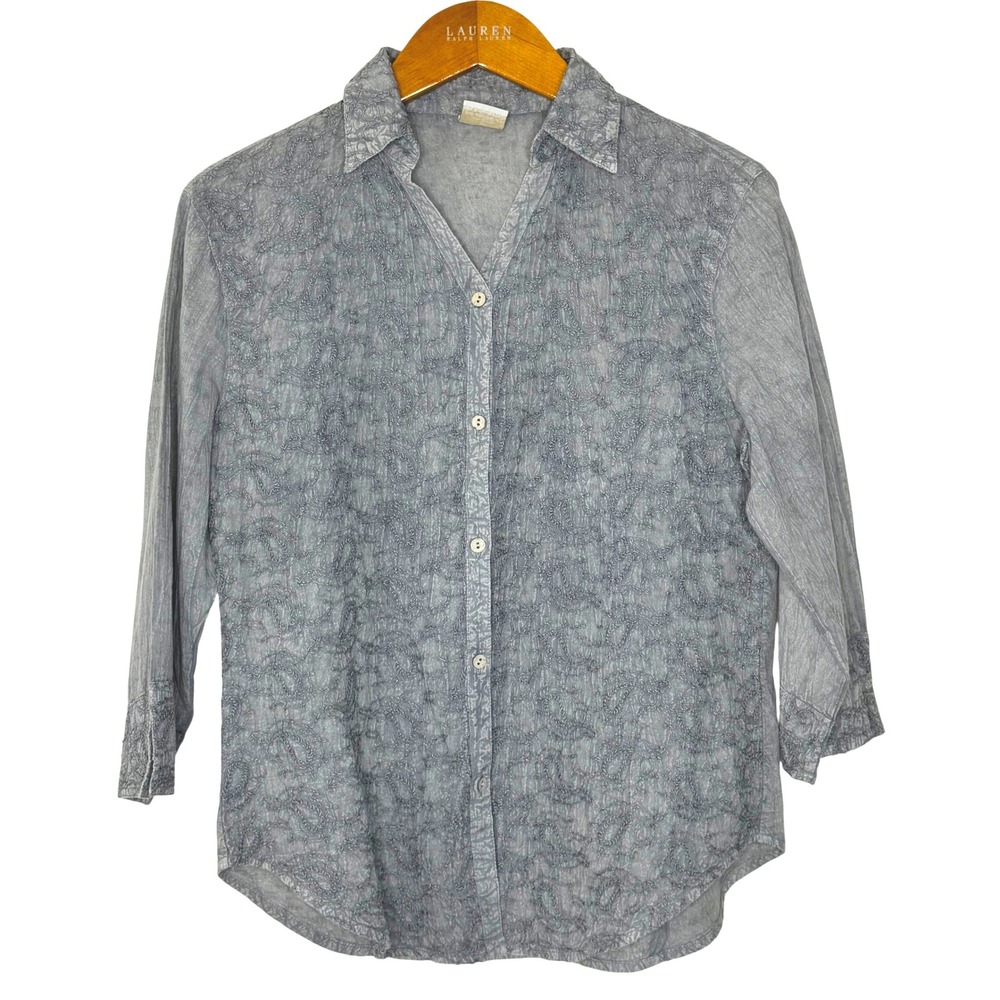 Sacred Threads button front embroidered top Small‎ gray